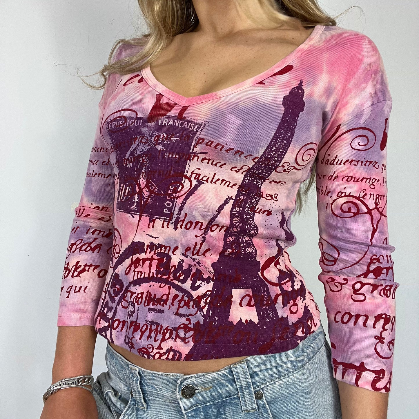 00s vintage pink graphic long sleeve top