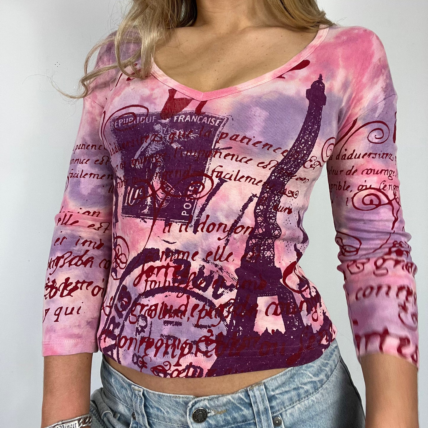 00s vintage pink graphic long sleeve top