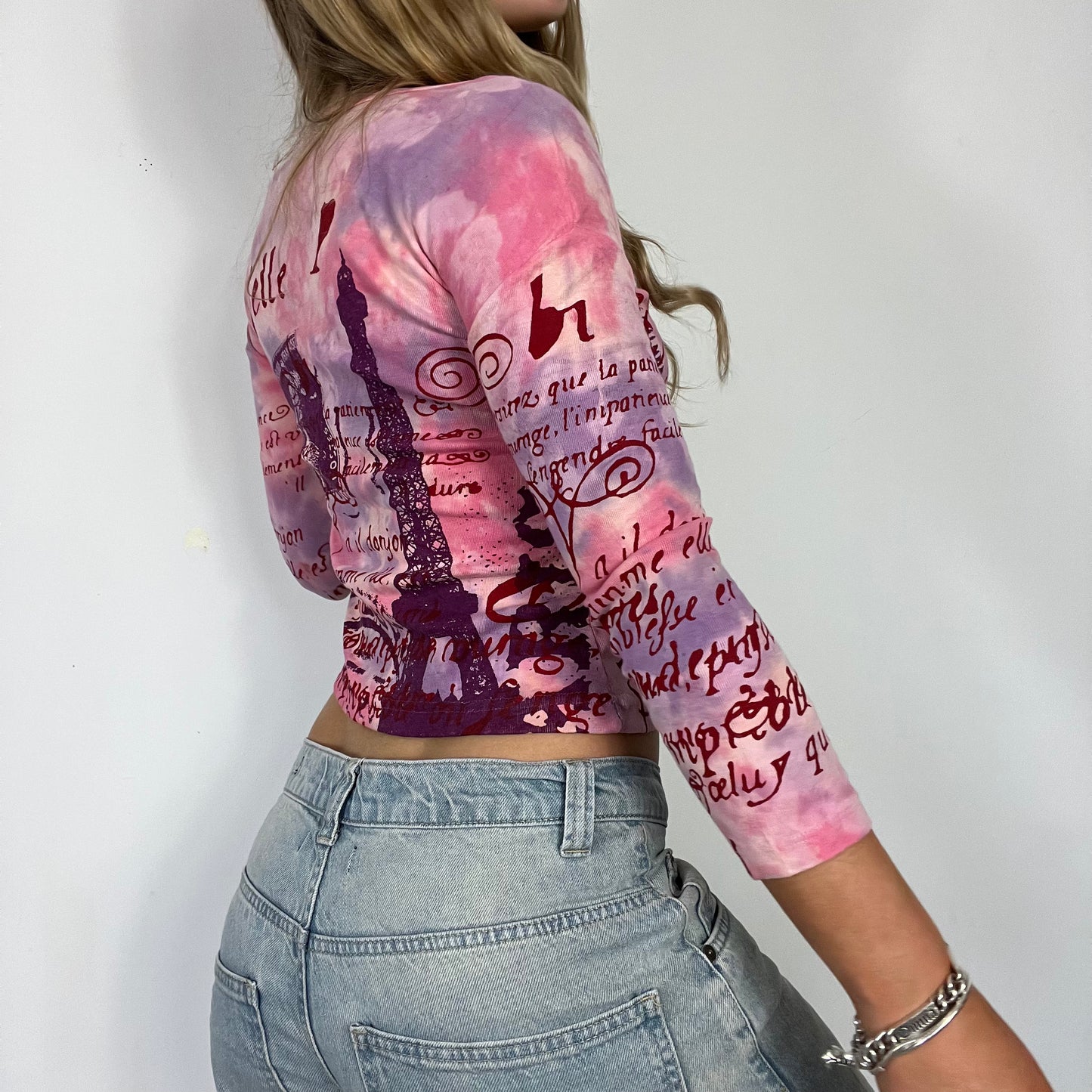 00s vintage pink graphic long sleeve top