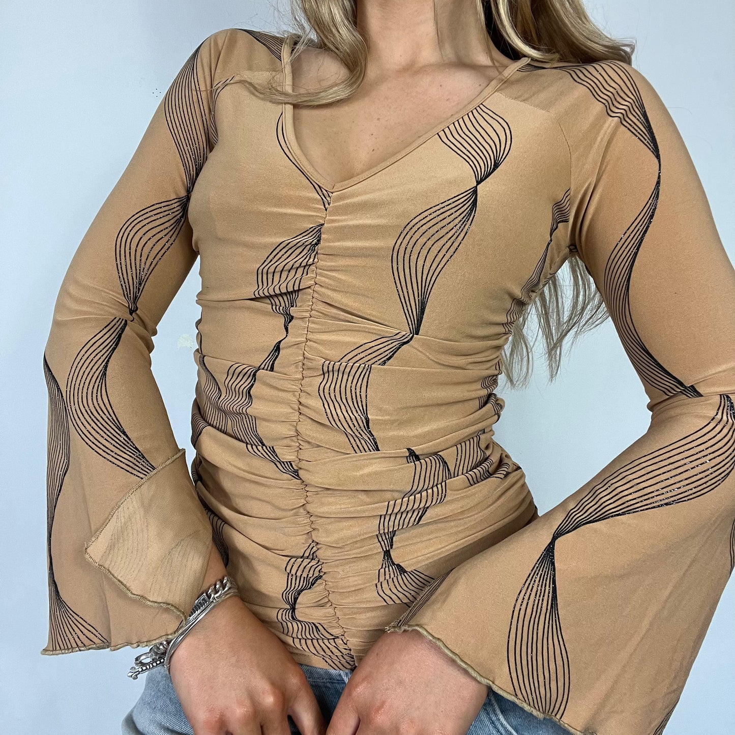 00s vintage flared sleeve top - Size S