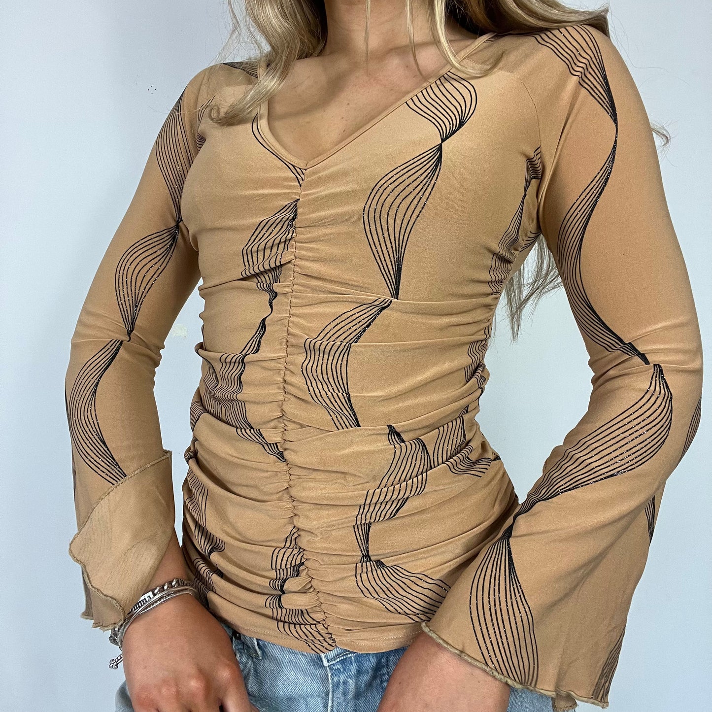 00s vintage flared sleeve top - Size S