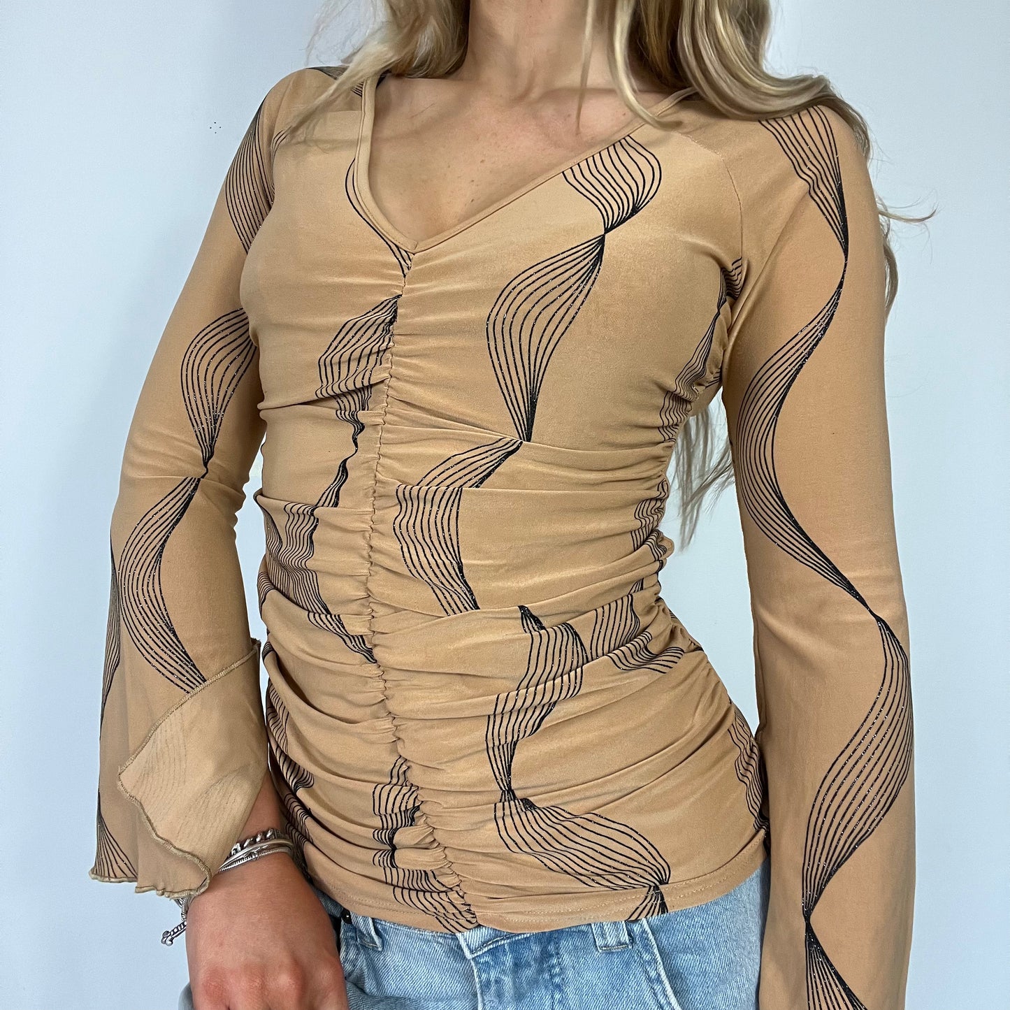 00s vintage flared sleeve top - Size S