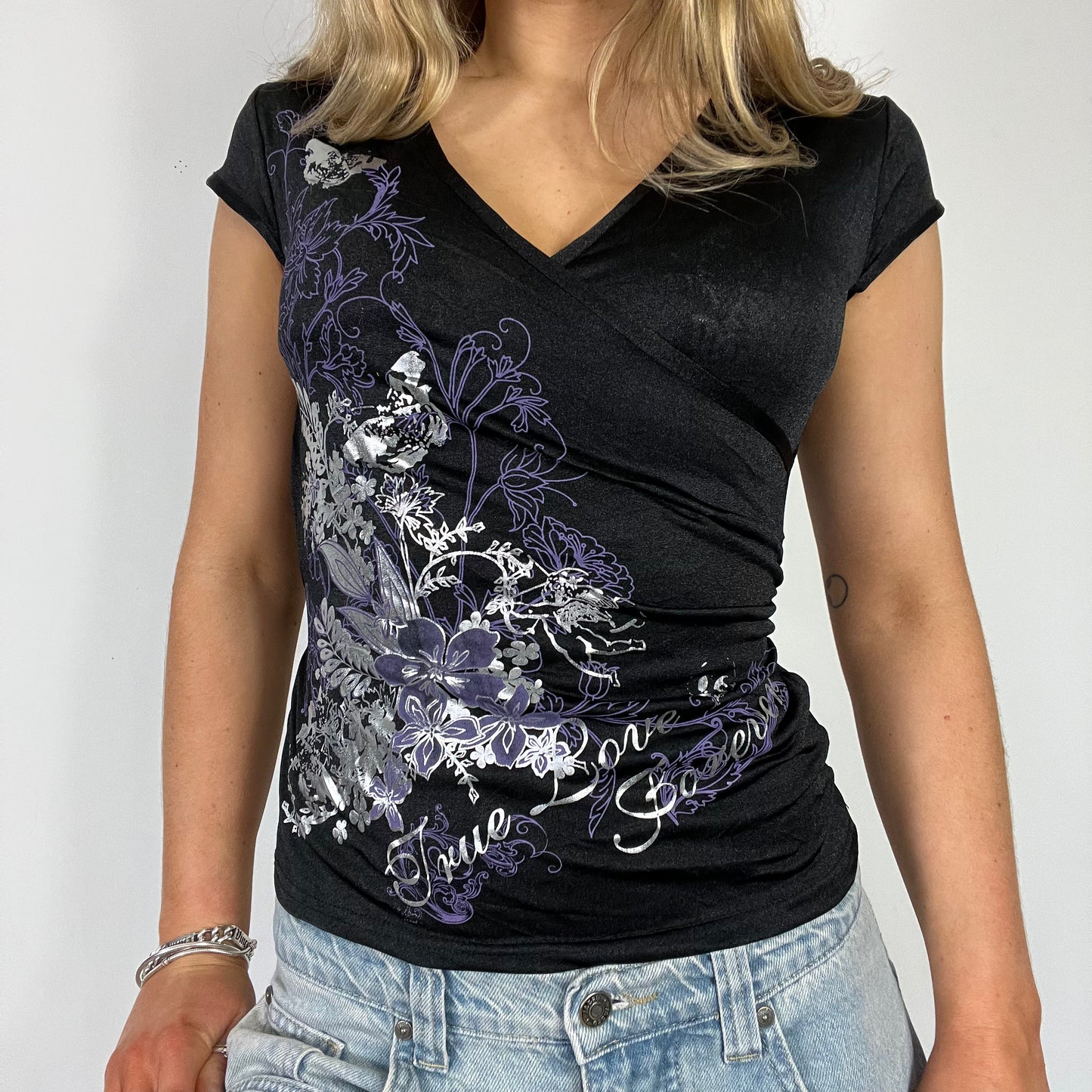 00s vintage graphic mesh wrap top - Size S