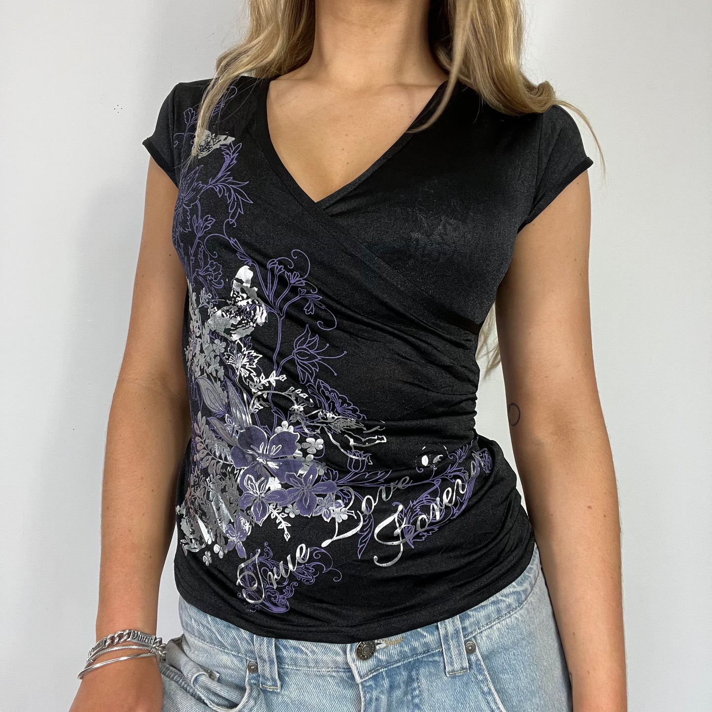 00s vintage graphic mesh wrap top - Size S