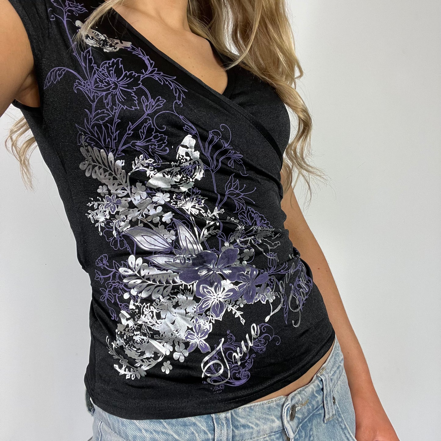 00s vintage graphic mesh wrap top - Size S