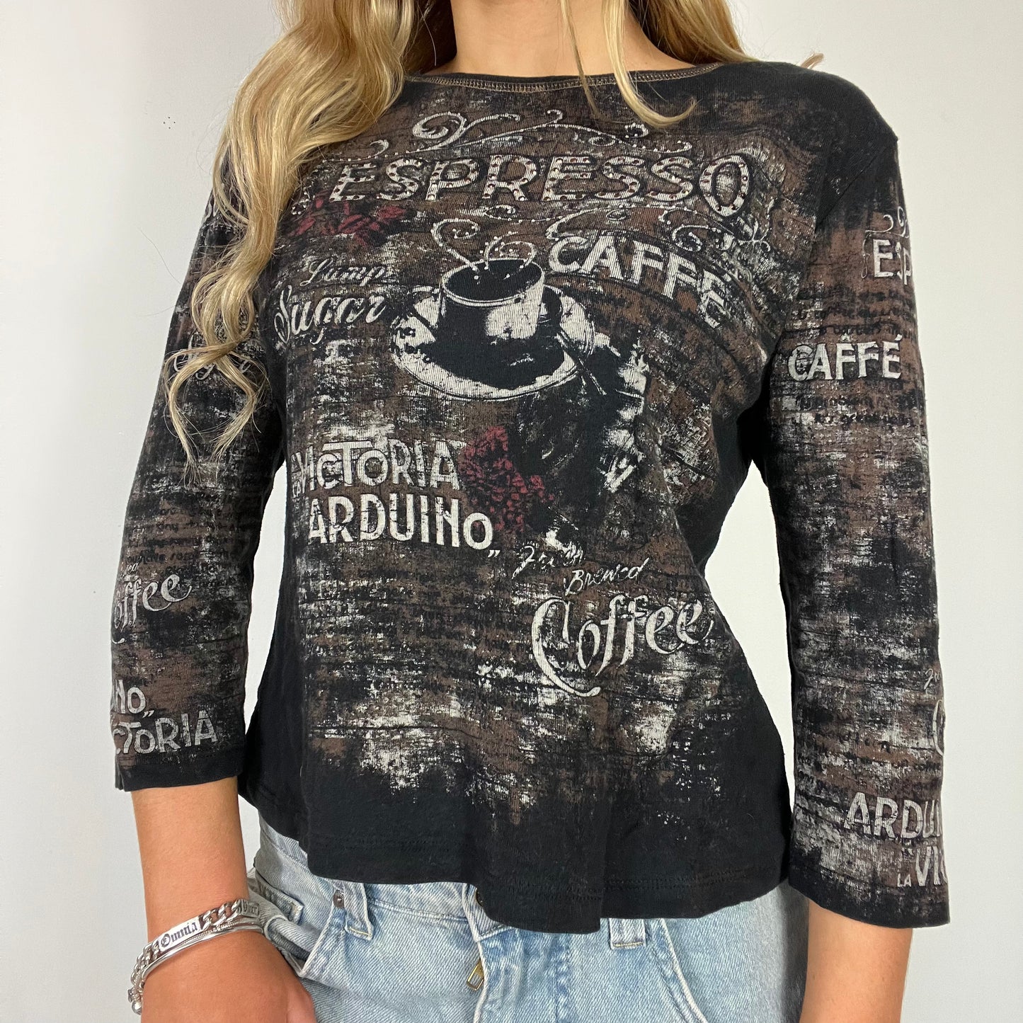 00s vintage espresso graphic long sleeve top - Size M