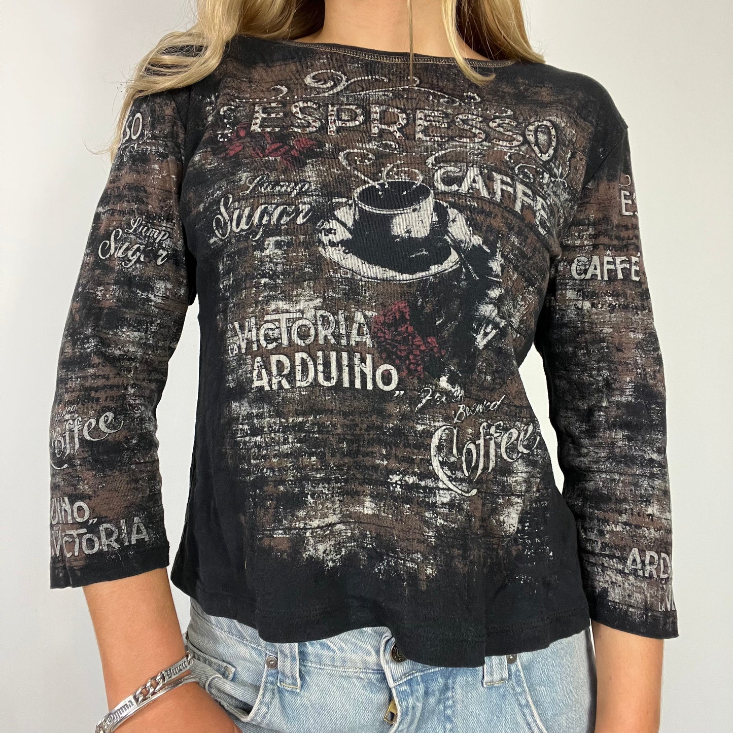 00s vintage espresso graphic long sleeve top - Size M