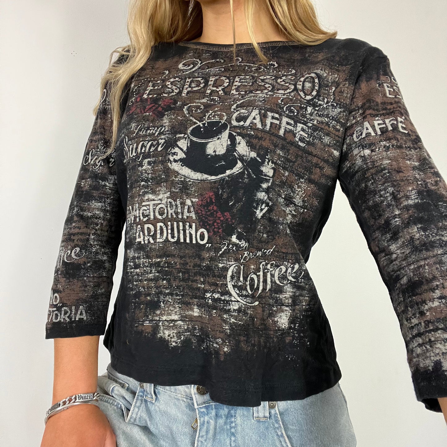 00s vintage espresso graphic long sleeve top - Size M
