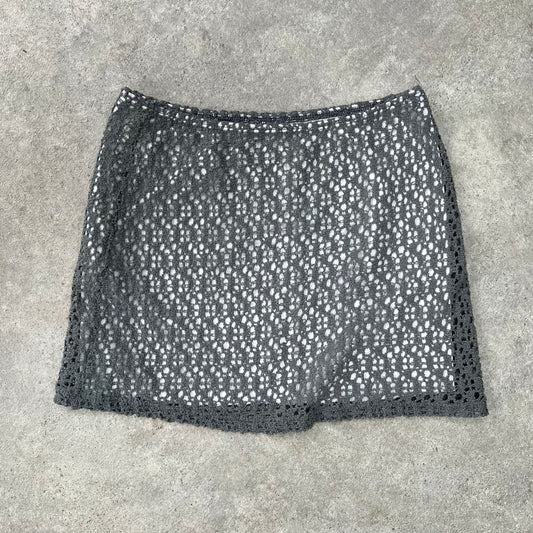 90s true vintage grey knitted crochet mini skirt