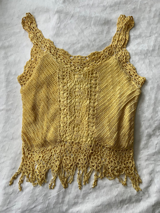 90s crochet tassle vest top - Size M