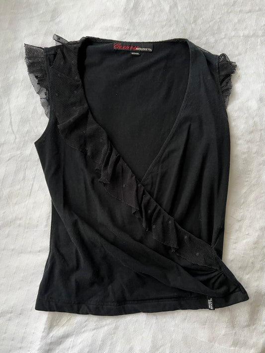 Miss Sixty Black Lace Ruffle V Neck Vest (S/M)