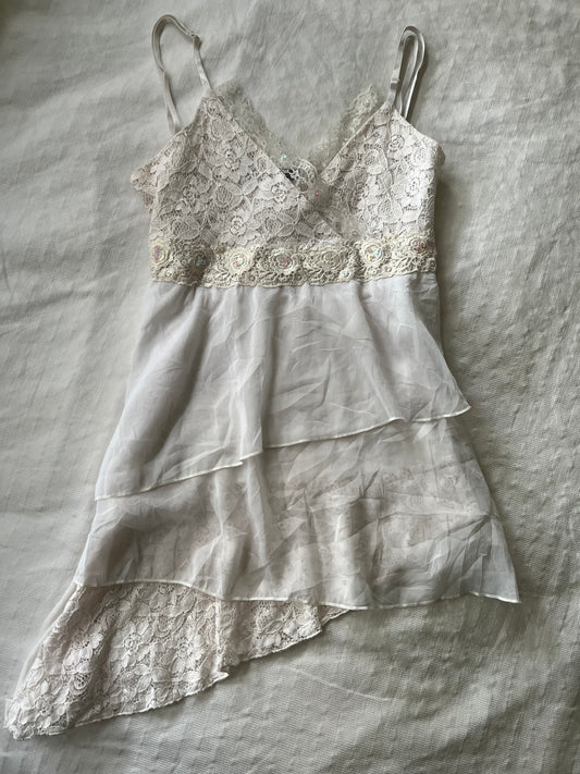 90s white lace flowy cami top - Size S/M