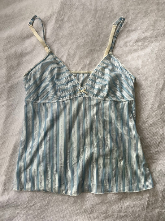 90s stripey blue mesh cami top - Size S