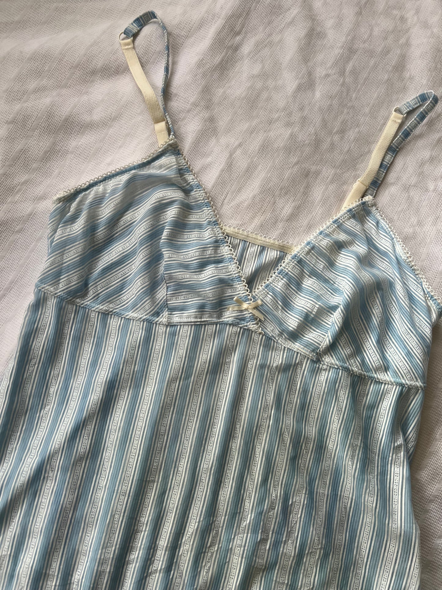 90s stripey blue mesh cami top - Size S