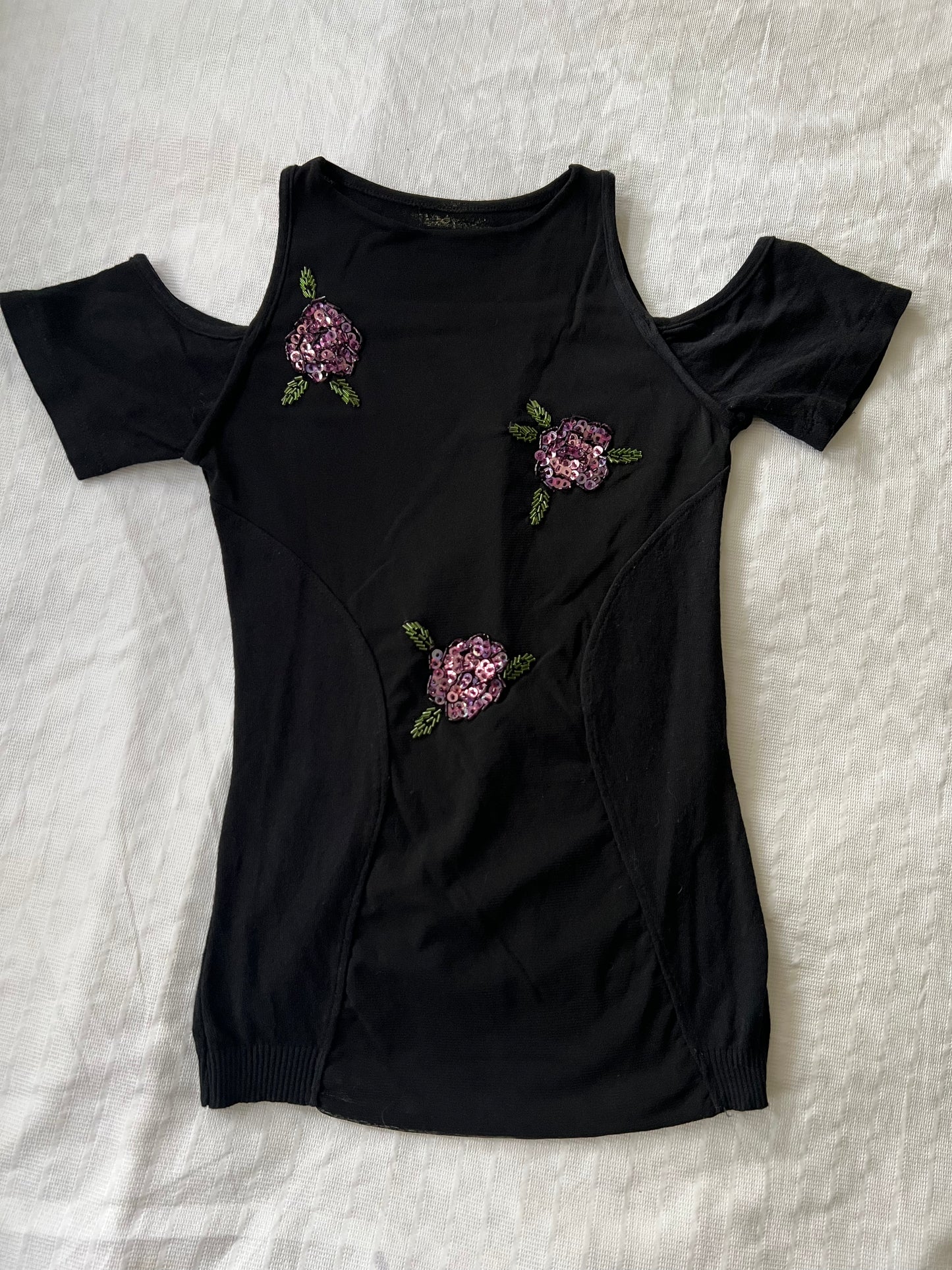 00s black knit mesh sequin top - Size S