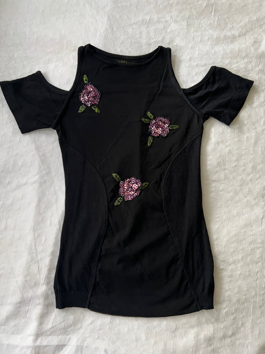 00s black knit mesh sequin top - Size S