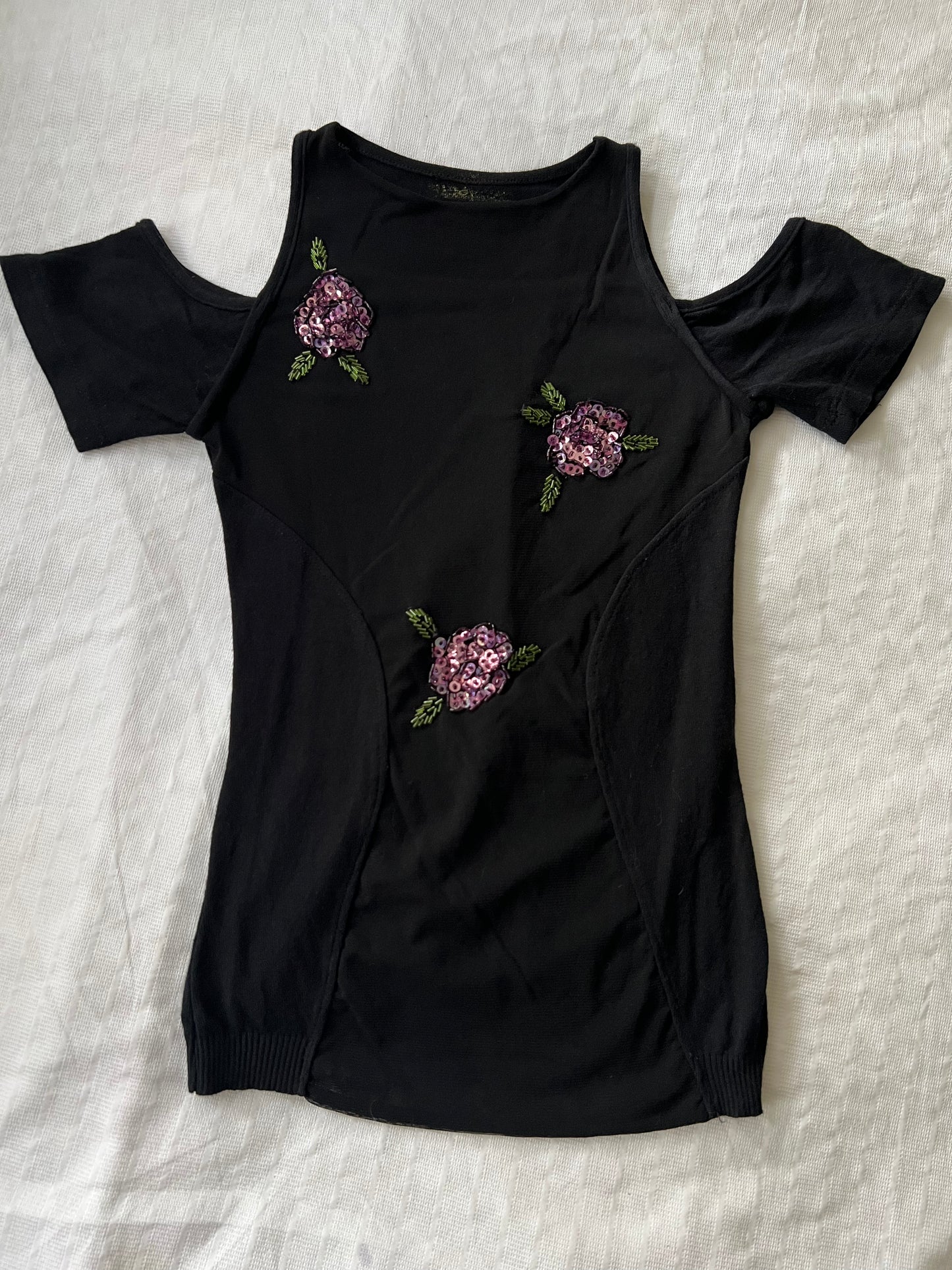 00s black knit mesh sequin top - Size S