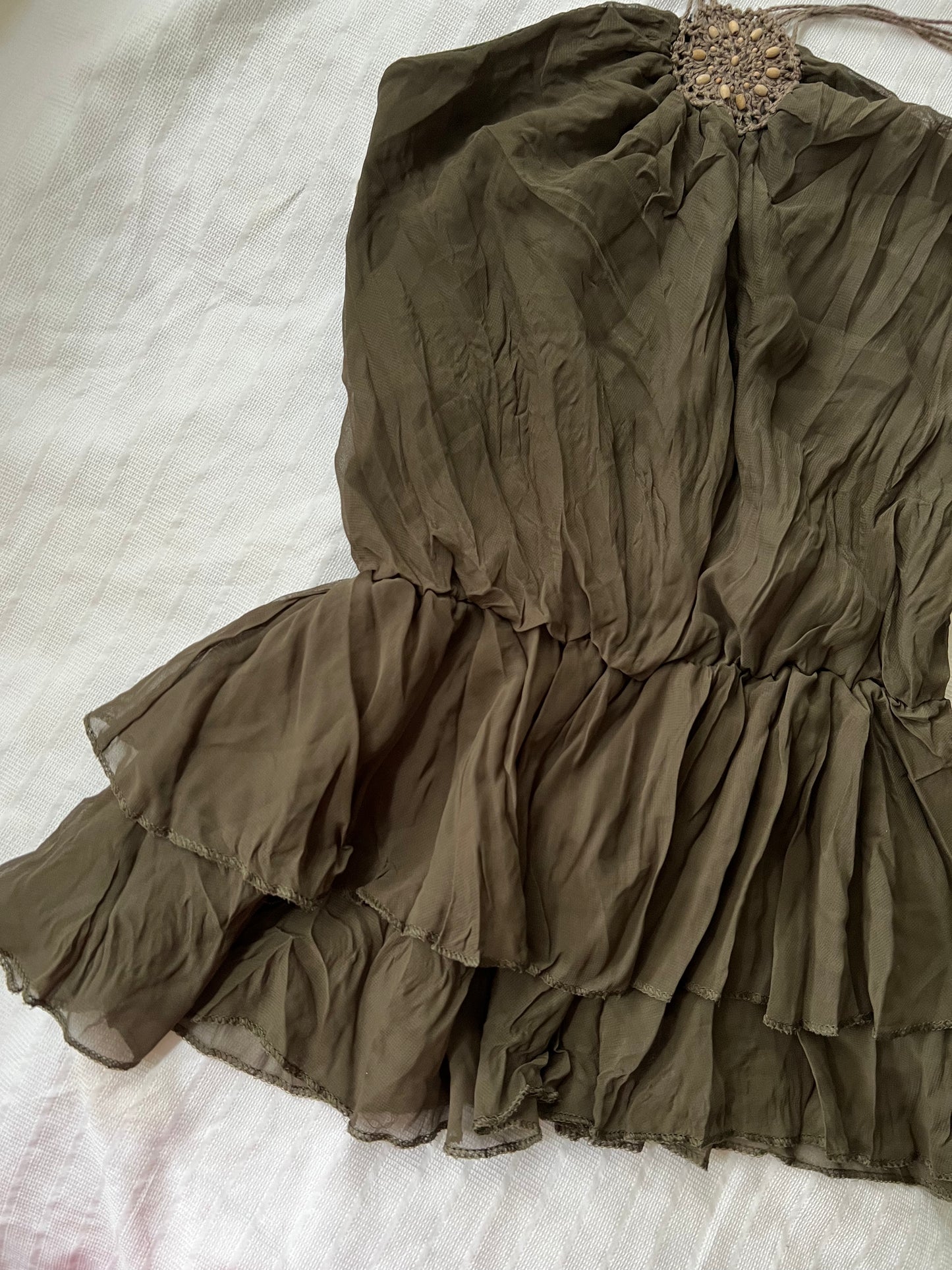 90s green ruffle halter neck top -  size S/M