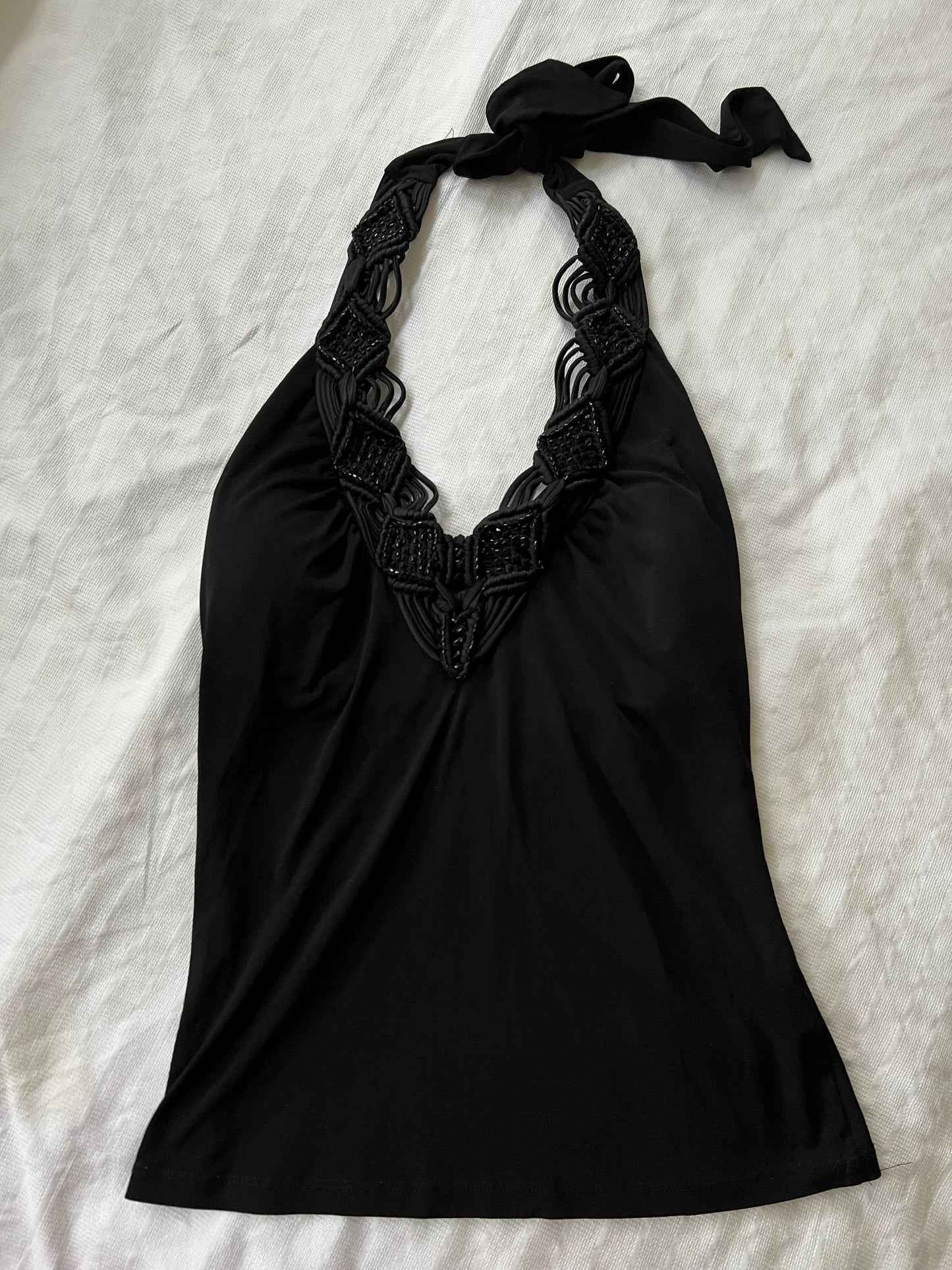 90s black halter neck rope top - Size S