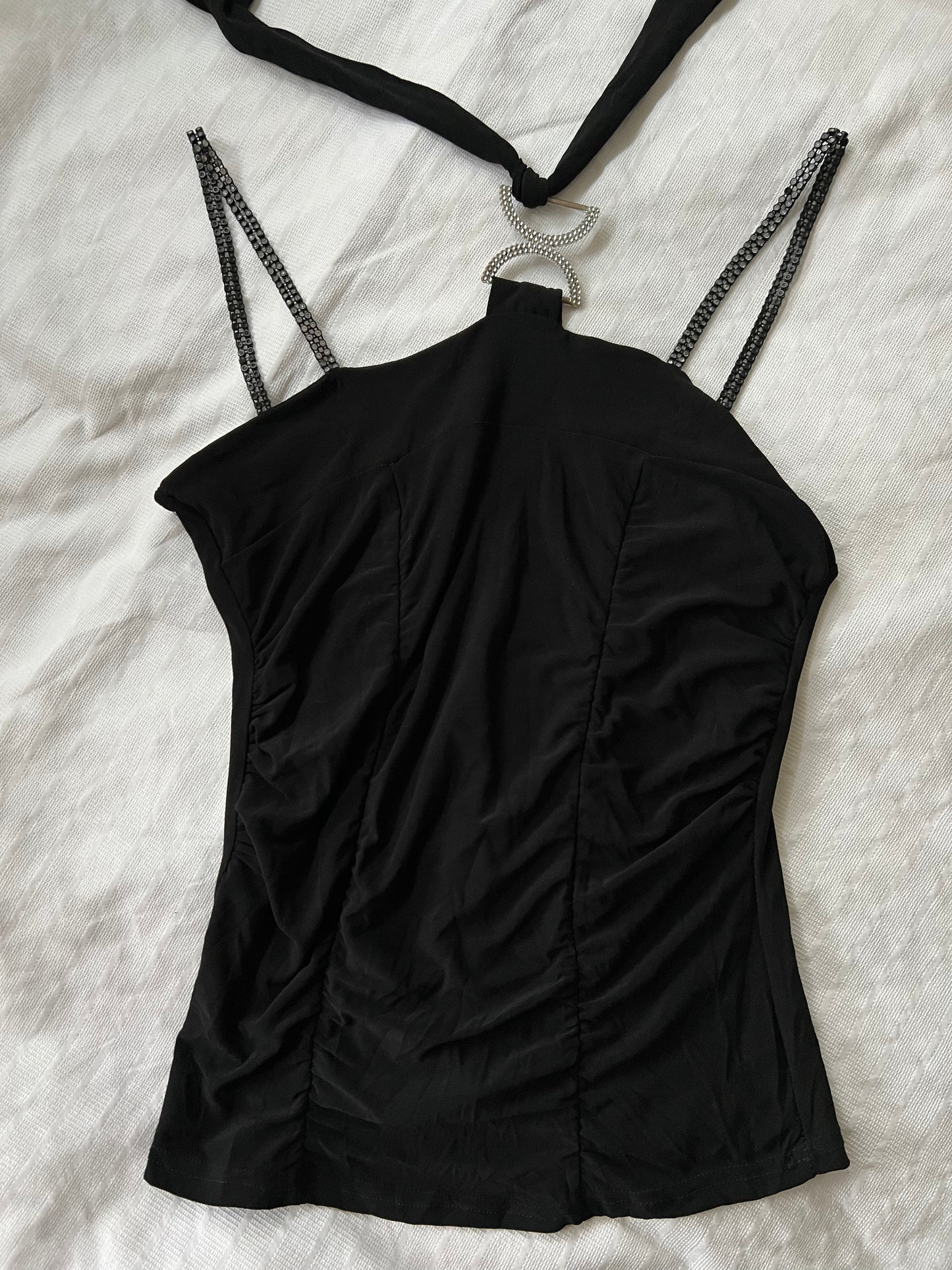 00s black cami vest halter top diamonte - Size S