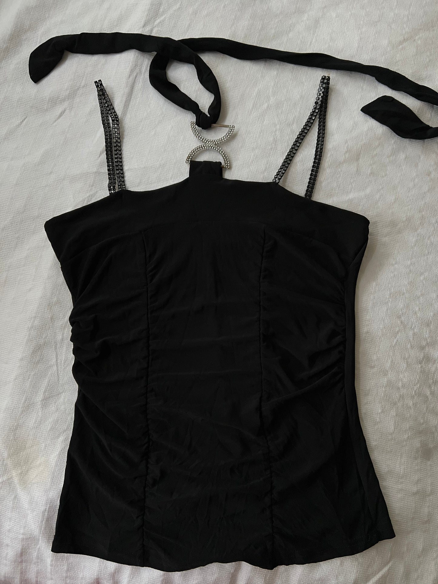 00s black cami vest halter top diamonte - Size S