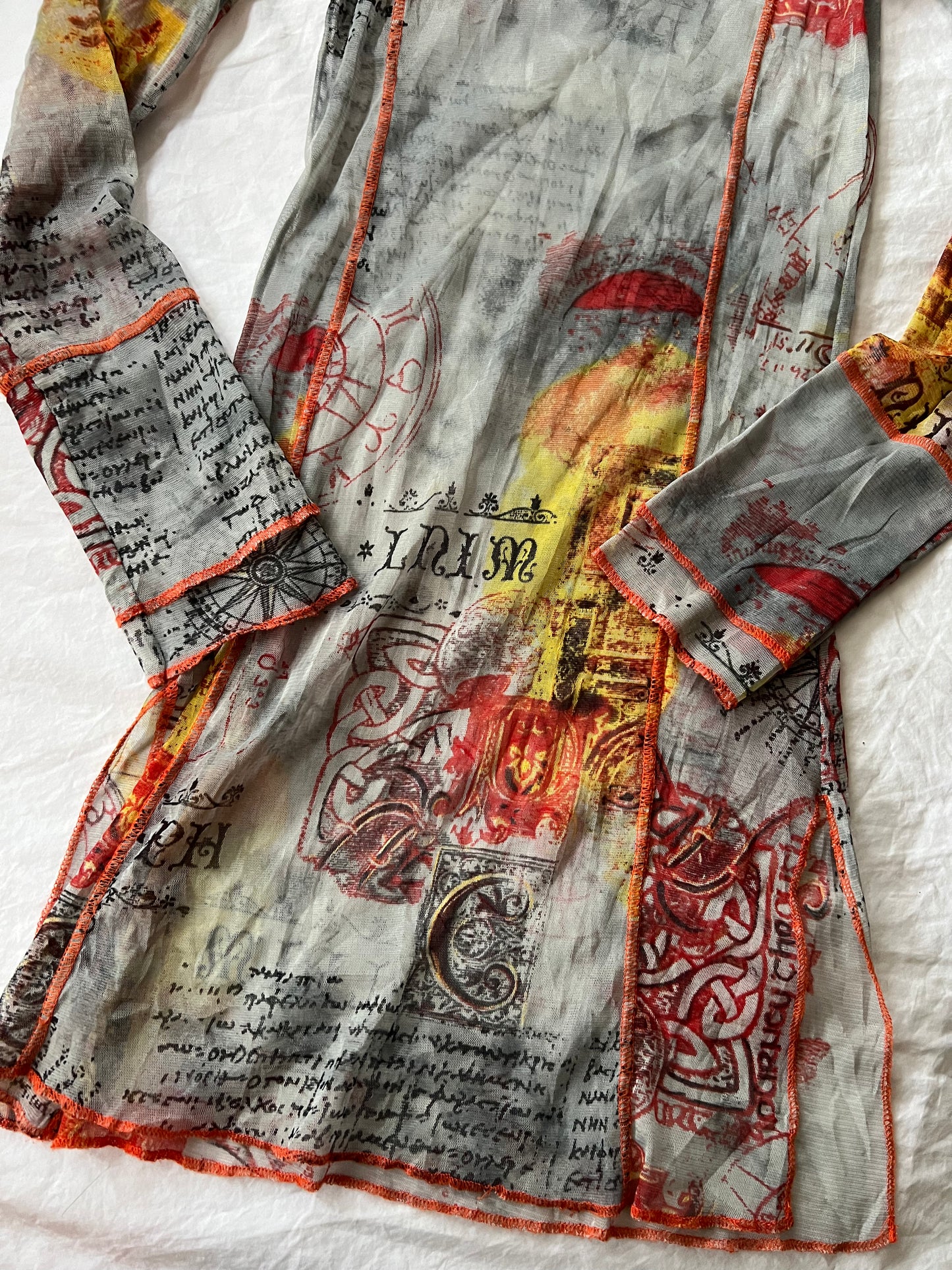 00s vintage graphic mesh long sleeve top - Size S