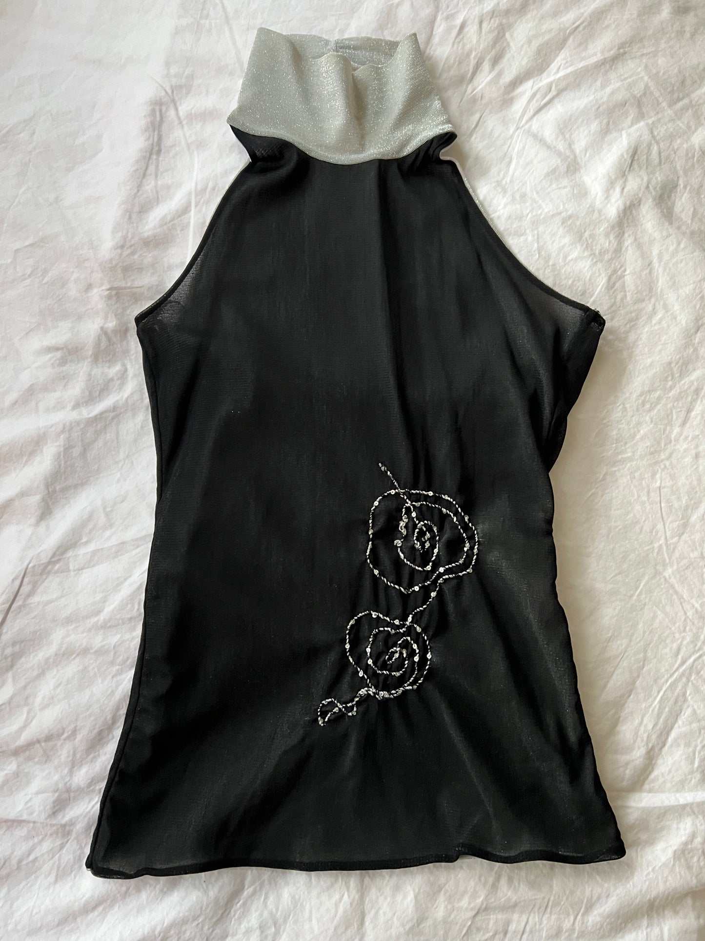 00s vintage double mesh layered halter neck top - Size S