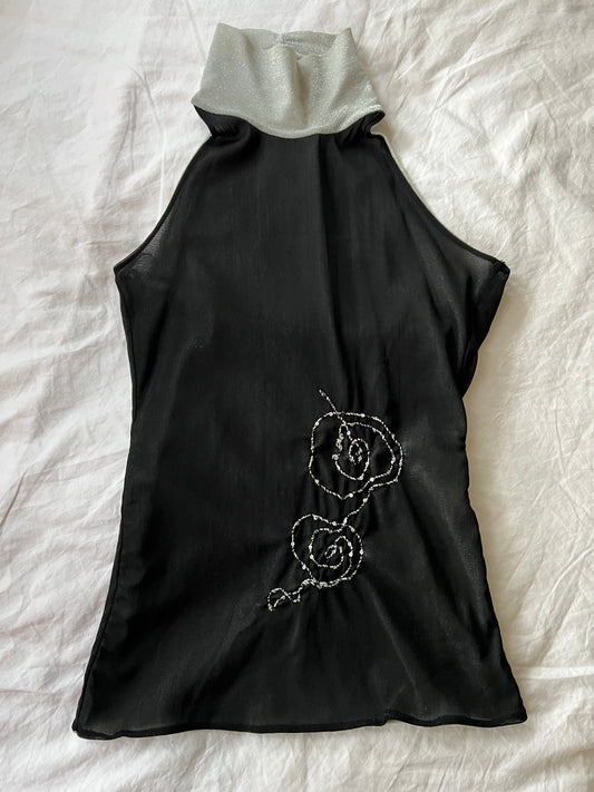 00s vintage double mesh layered halter neck top - Size S