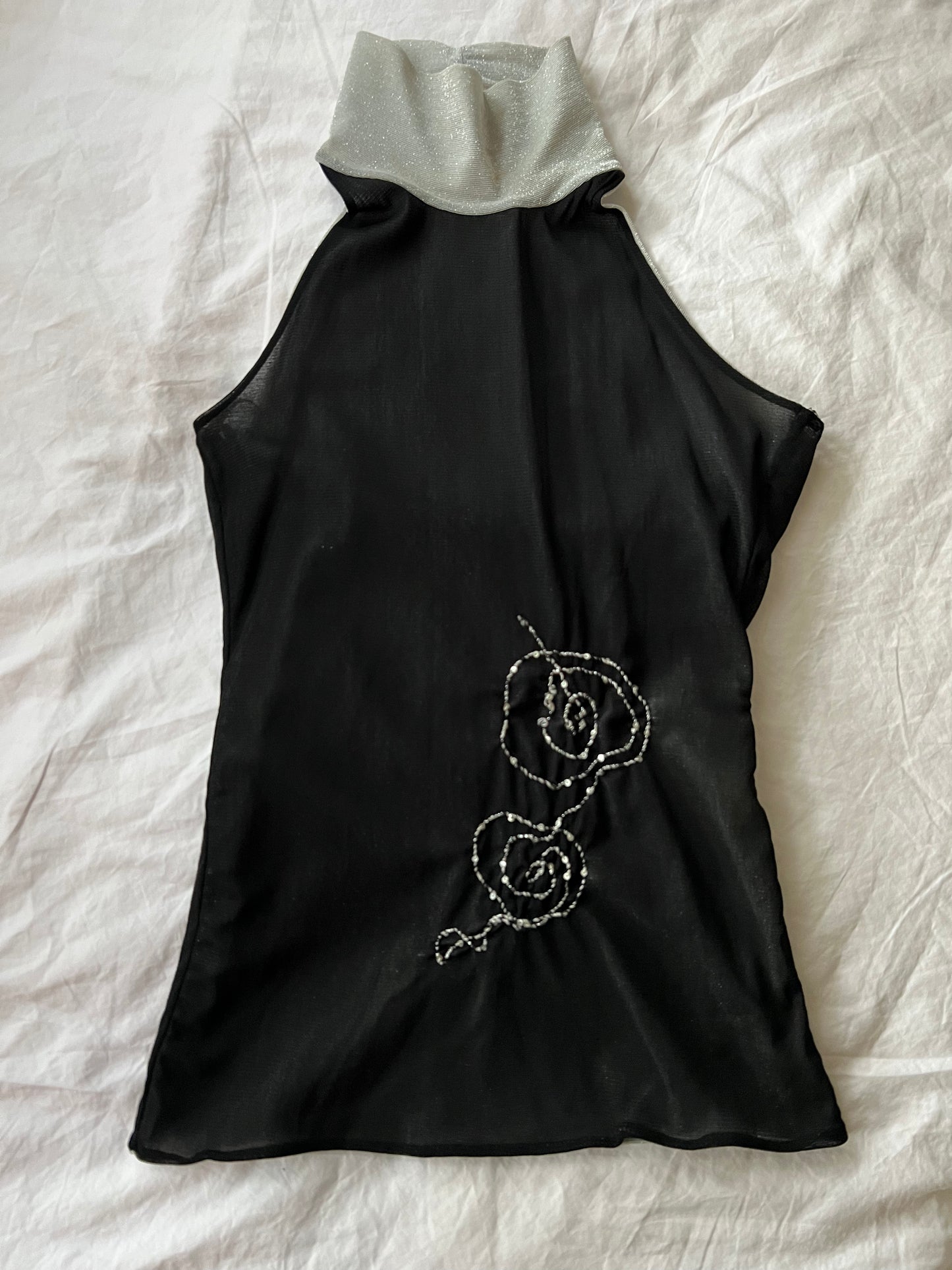 00s vintage double mesh layered halter neck top - Size S