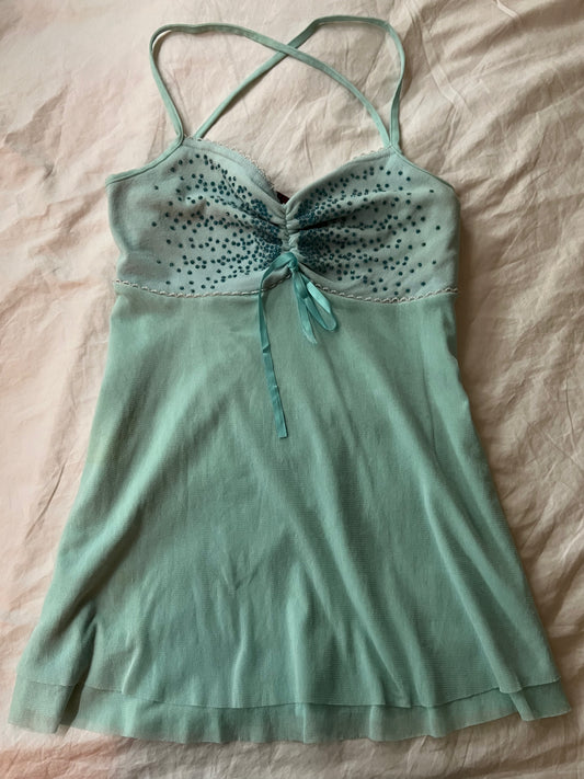 90s blue floaty mesh boob tube halter neck top - Size S/M