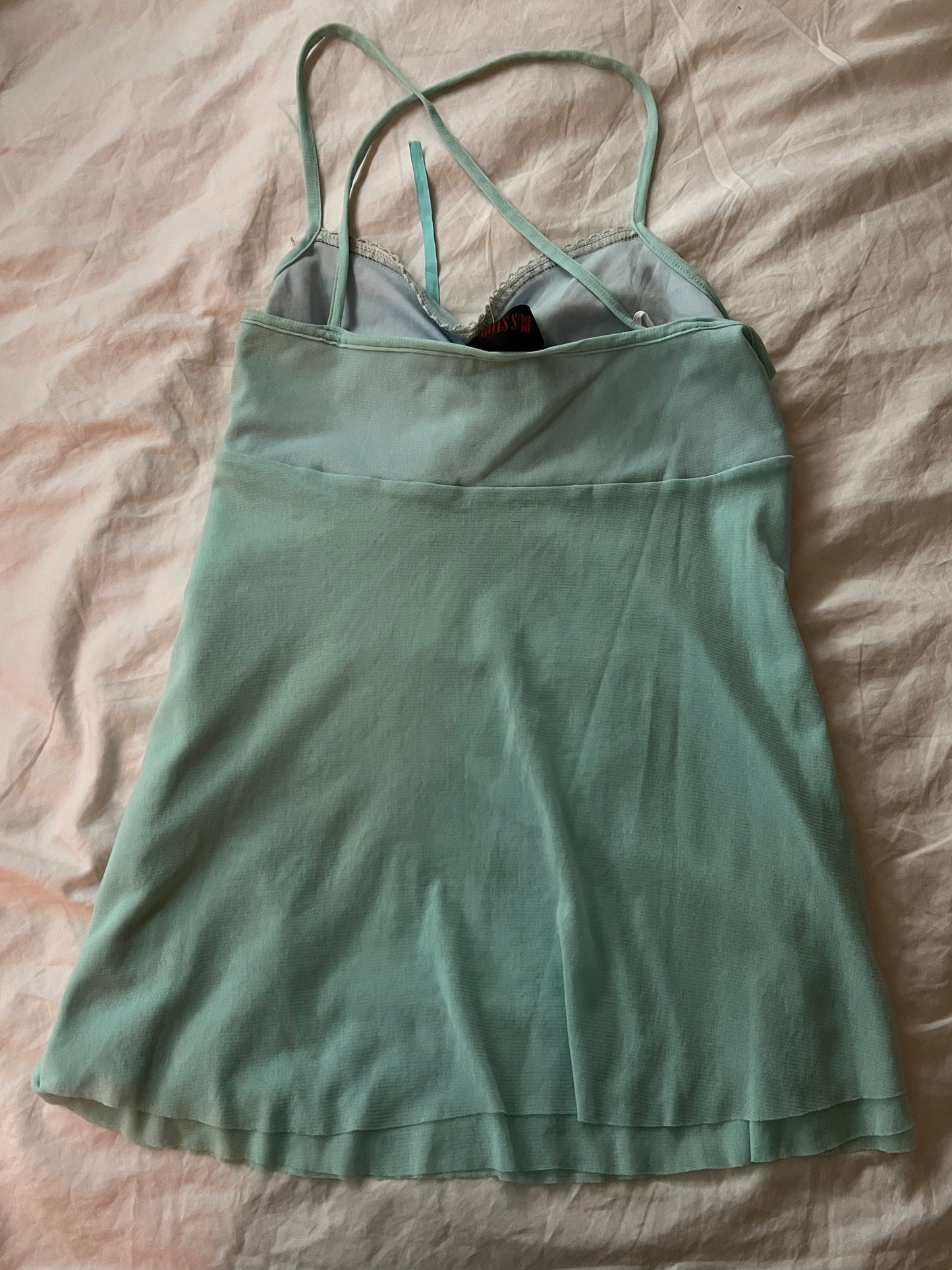 90s blue floaty mesh boob tube halter neck top - Size S/M