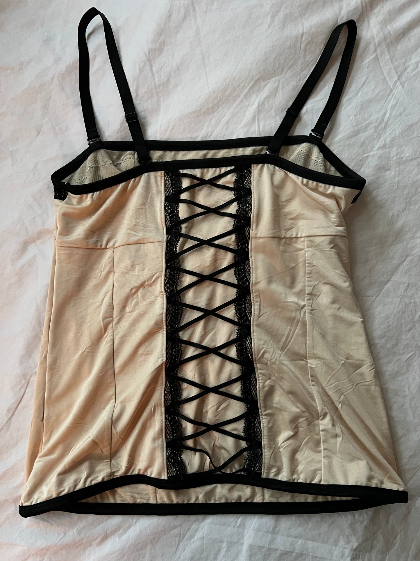 90s corset satin print lace up back top - Size S