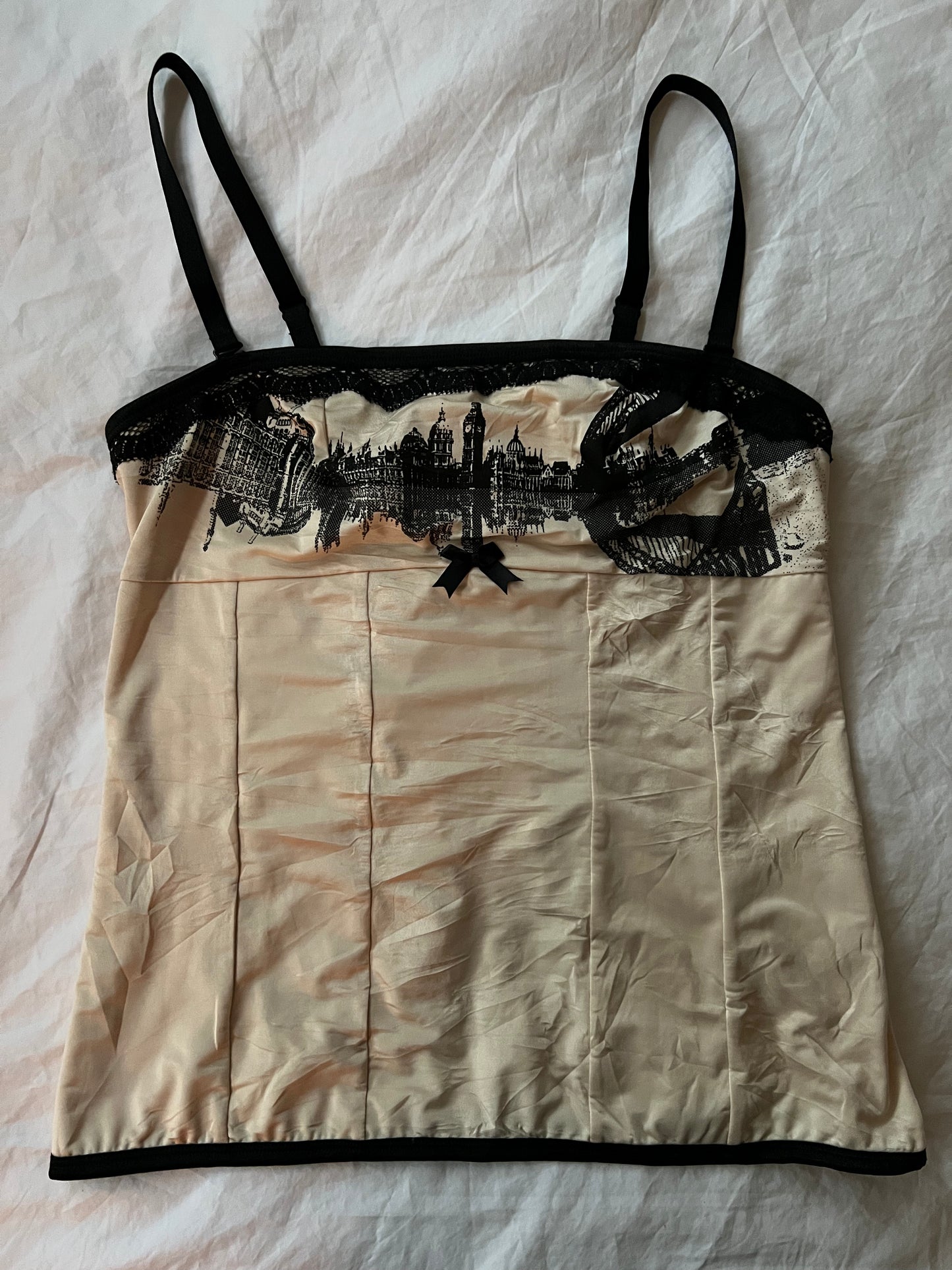 90s corset satin print lace up back top - Size S