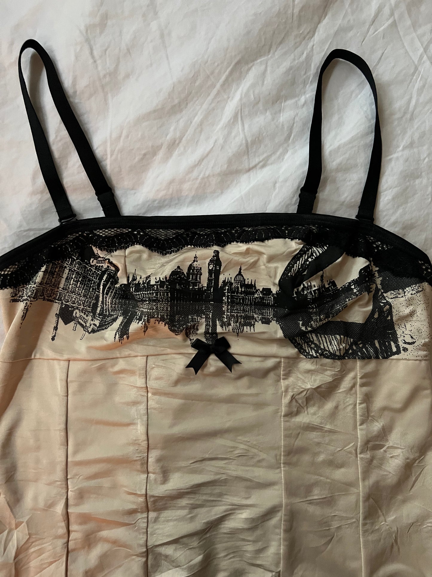 90s corset satin print lace up back top - Size S