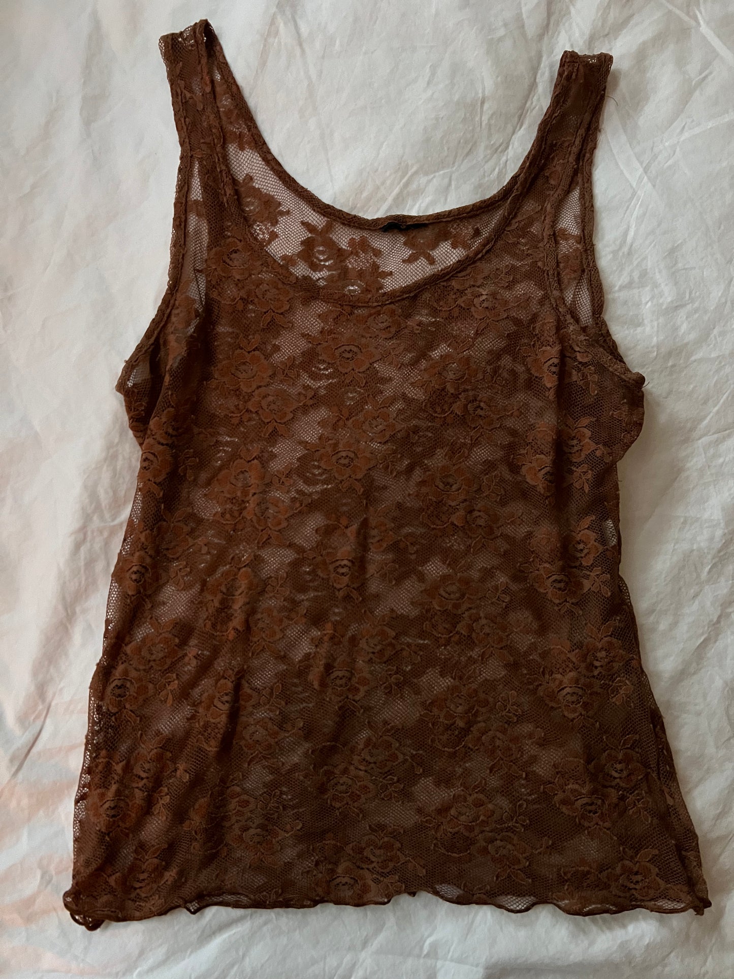 90s brown lace vest top - Size S