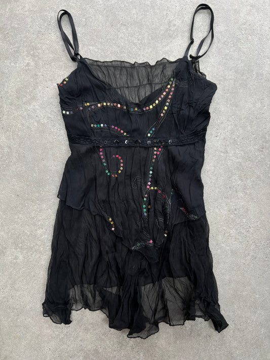 90s glitter ruffle glitter vest top - Size M