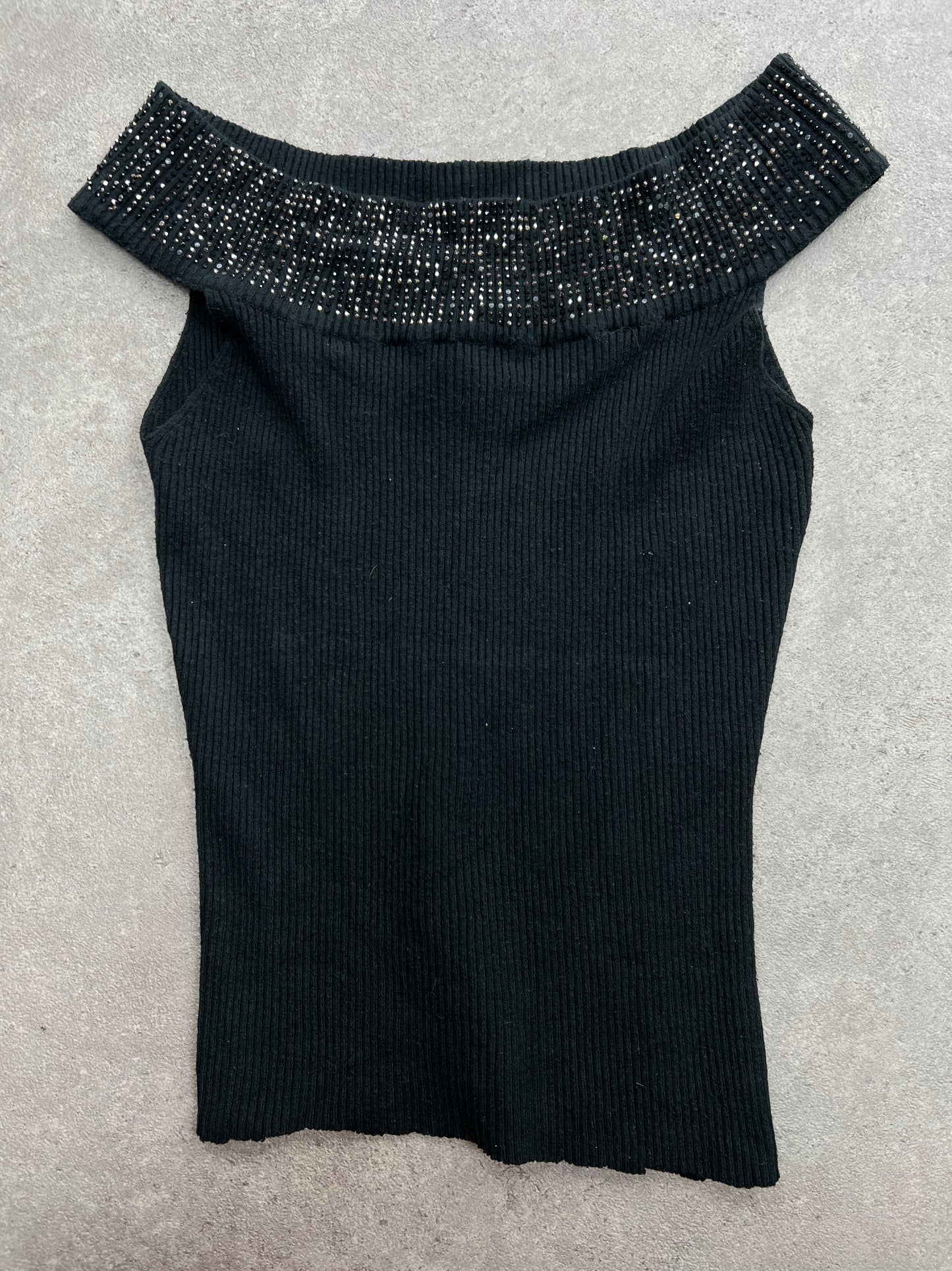 90s black knit glitter cami top - Size S