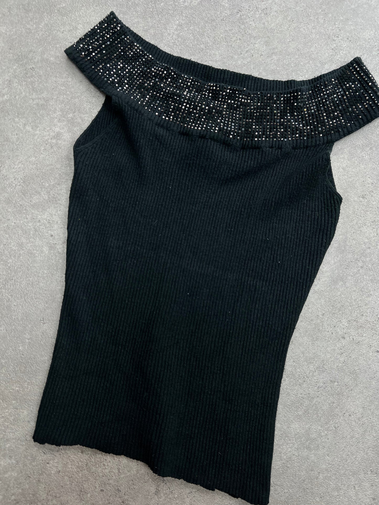 90s black knit glitter cami top - Size S