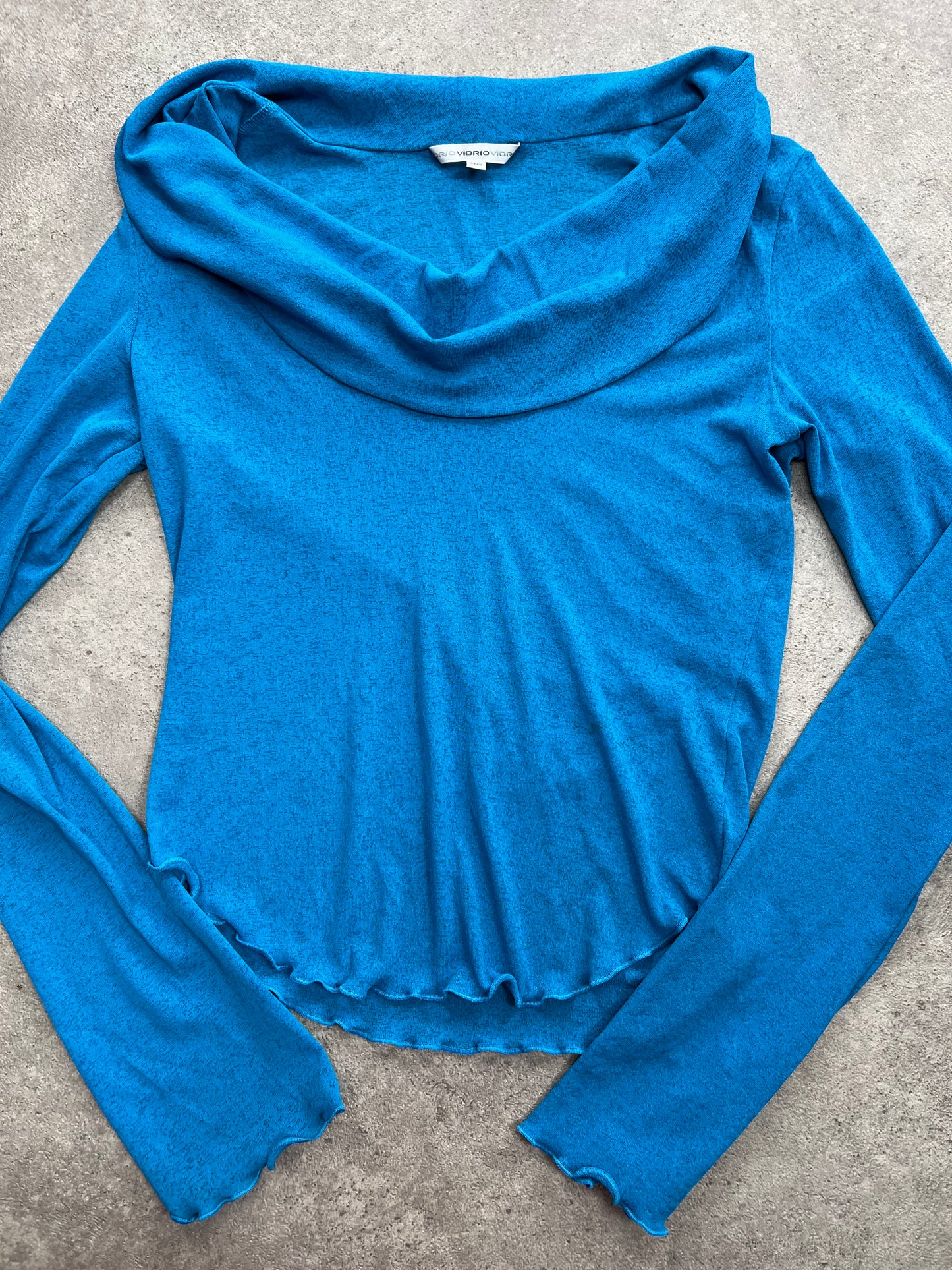 90s blue stretchy long sleeve - Size S