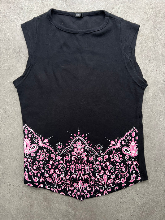 00s black floral vest top - Size S