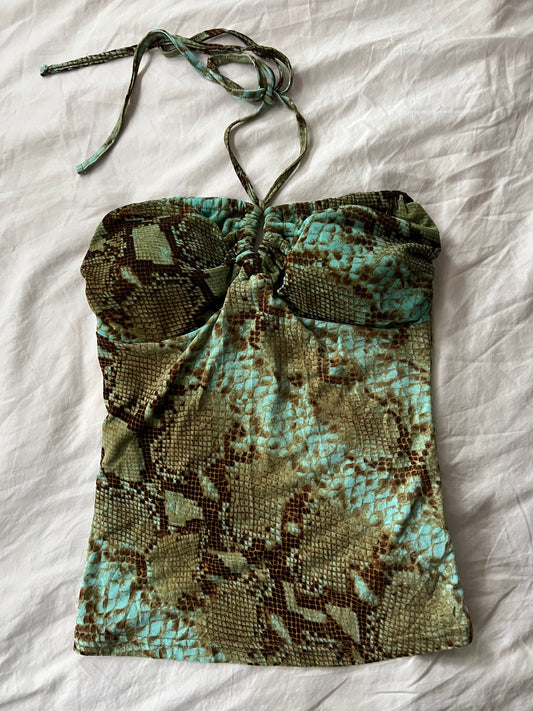 Y2K snake print halter neck boob tube - Size S/M