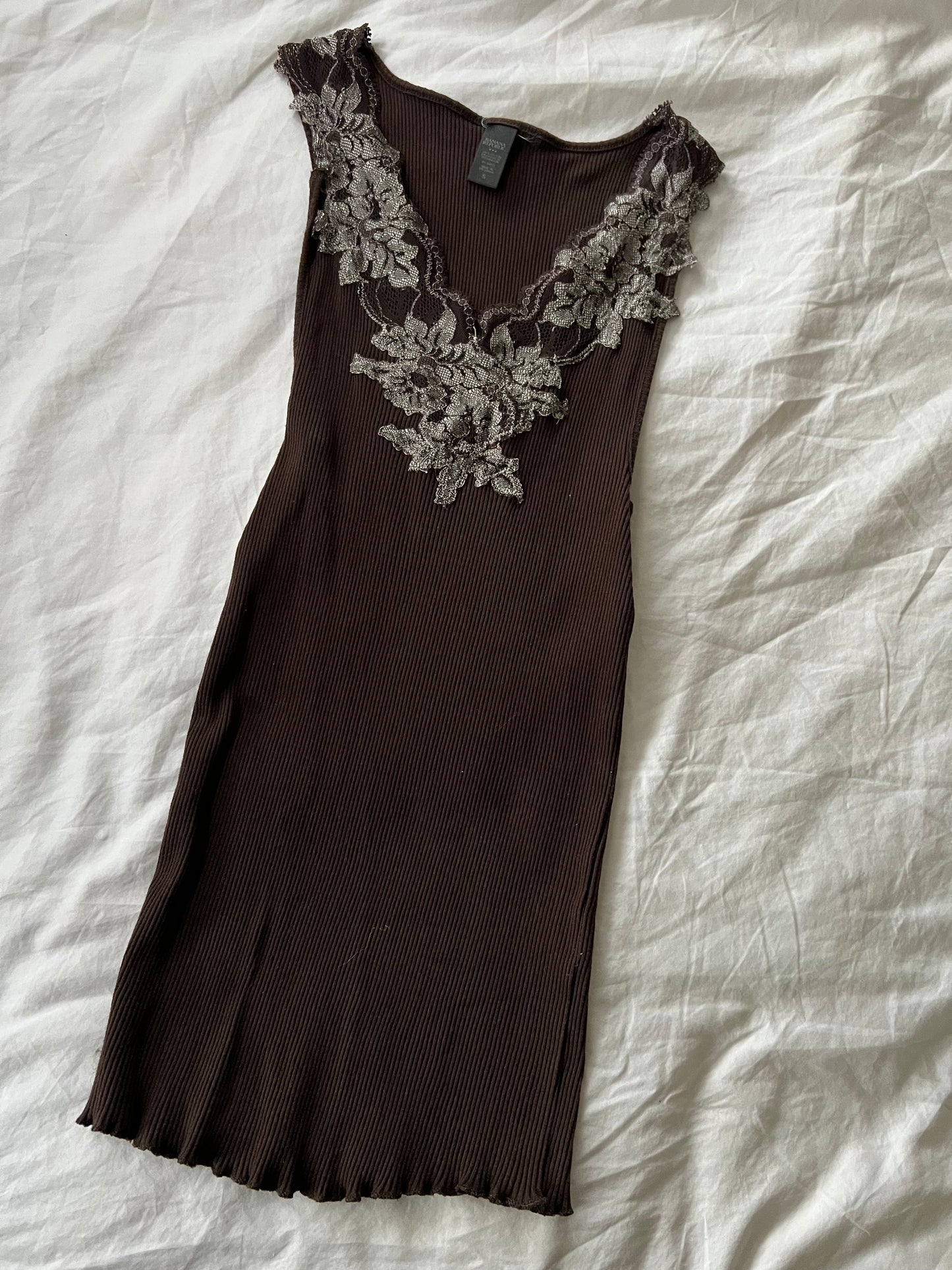 00s brown ribbed lace vest - Size S