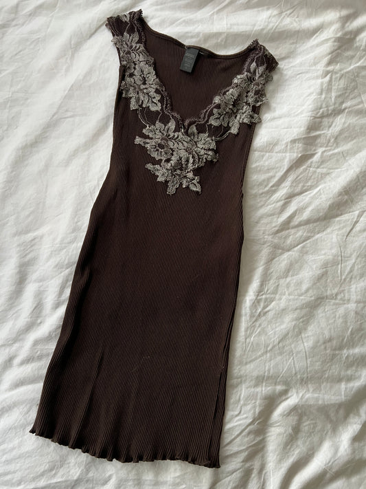 00s brown ribbed lace vest - Size S