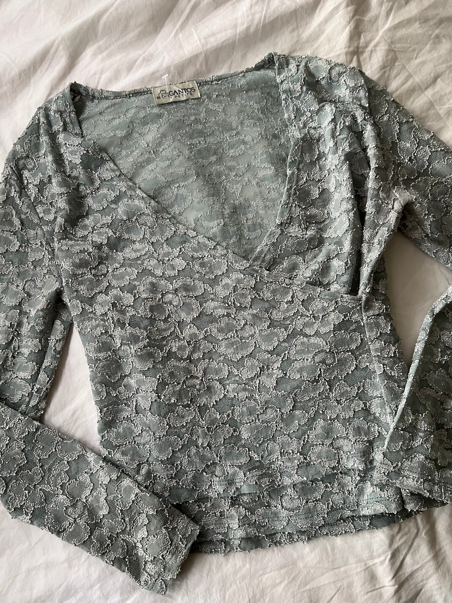 90s lace wrap v neck long sleeve top - Size S