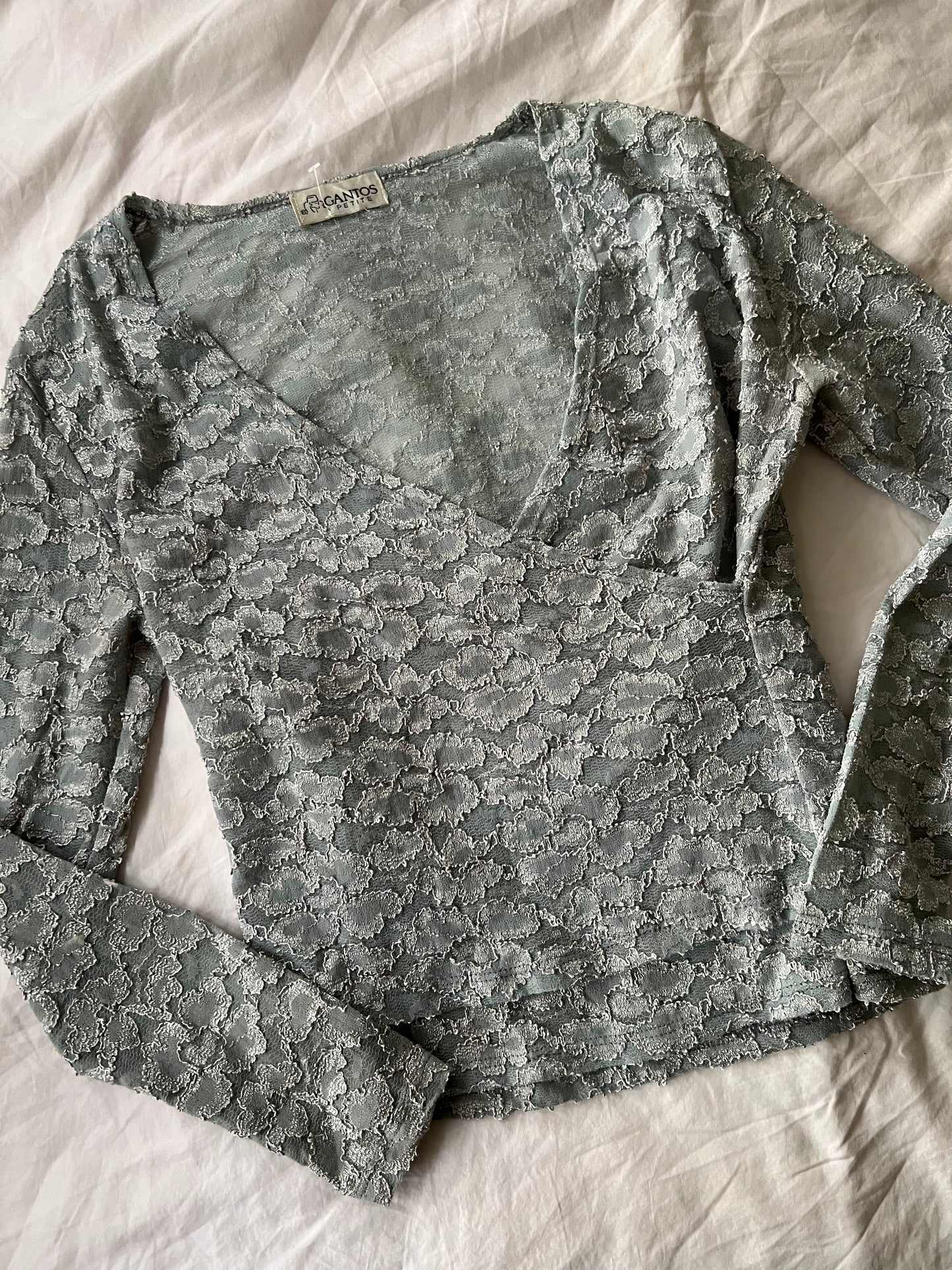 90s lace wrap v neck long sleeve top - Size S