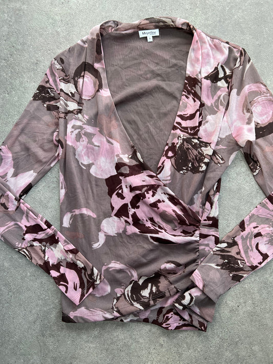 Long Sleeve Wrap Mesh Top (M)