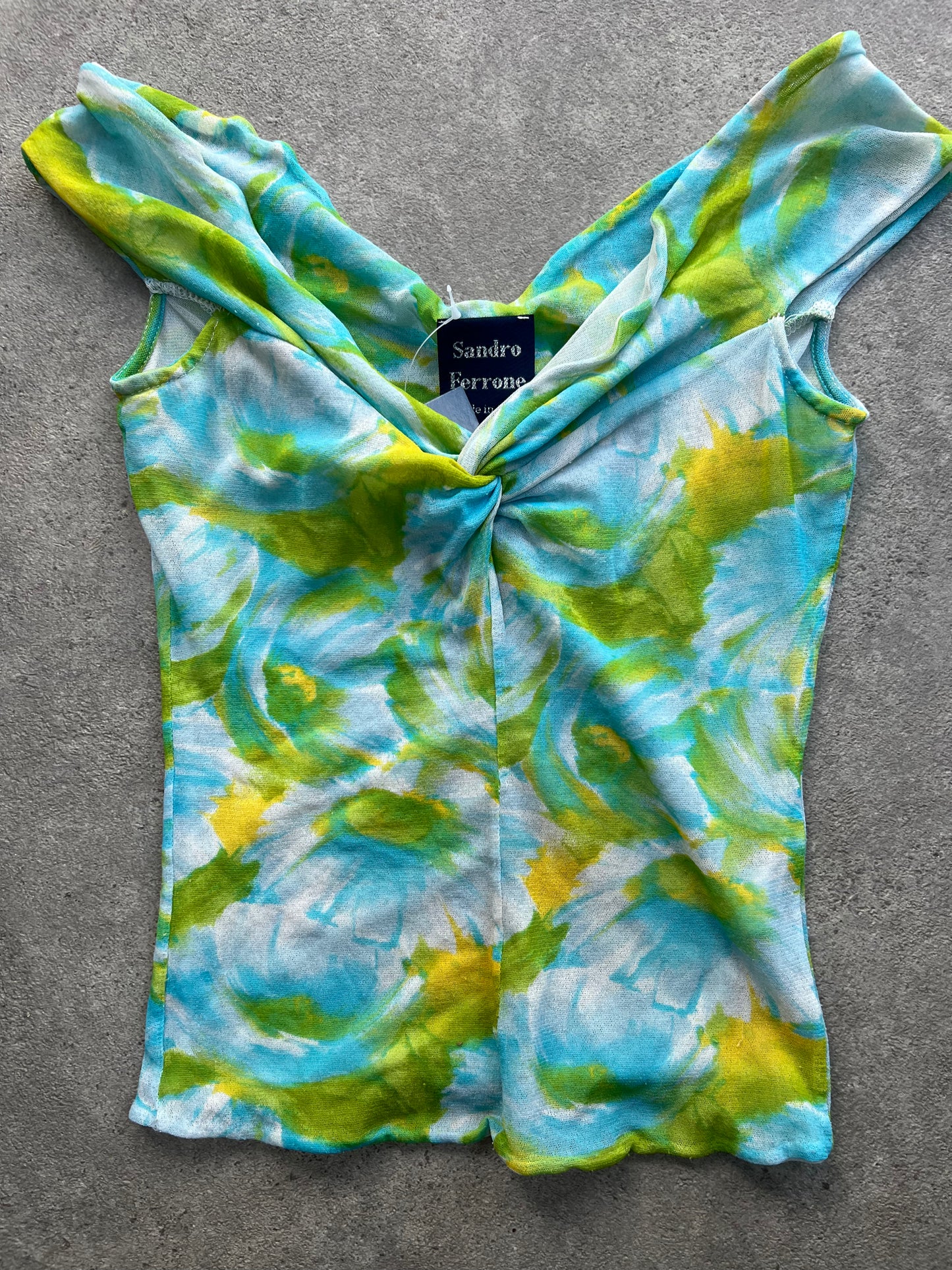 90s graphic print mesh tie top - Size S