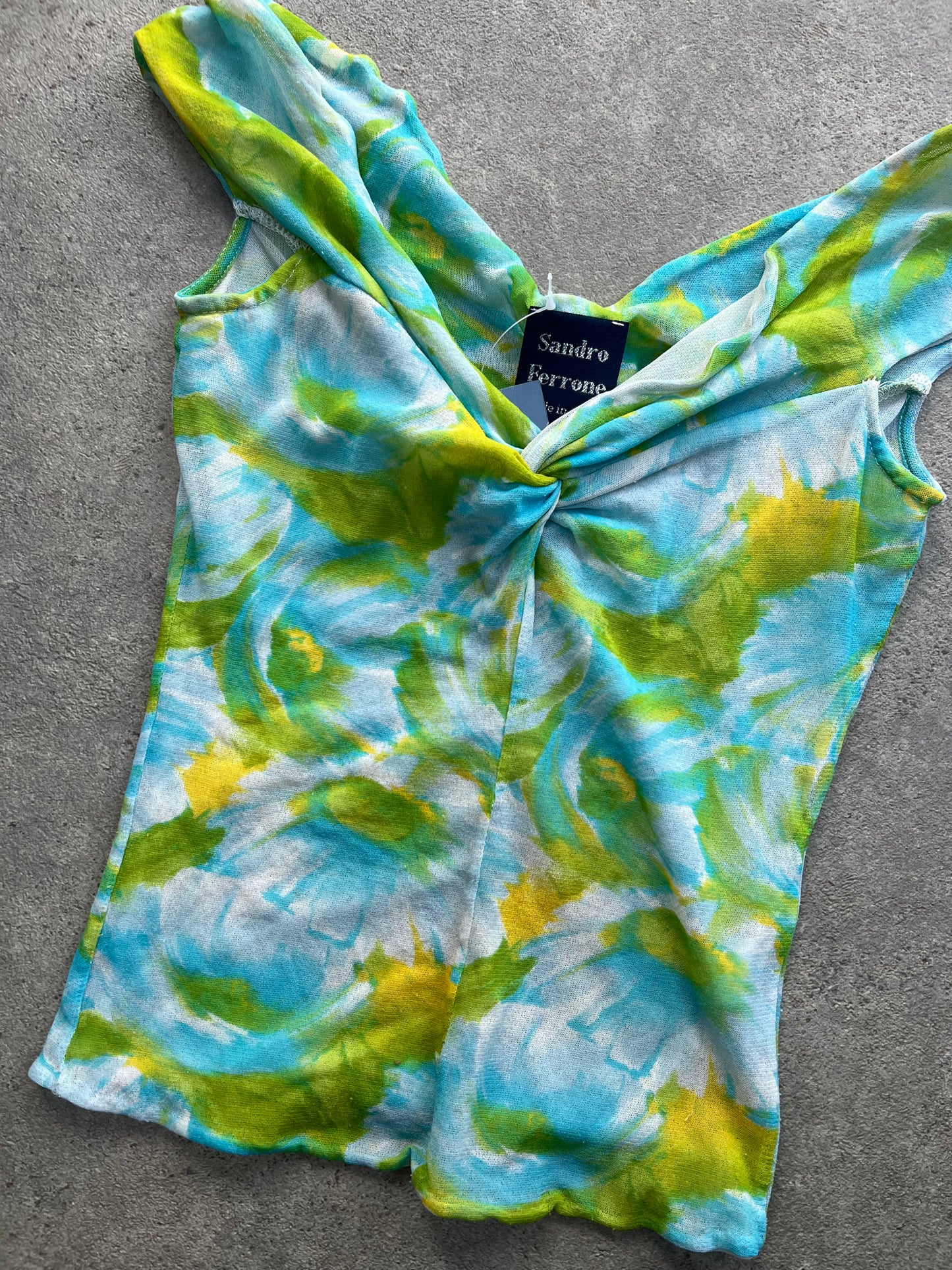 90s graphic print mesh tie top - Size S