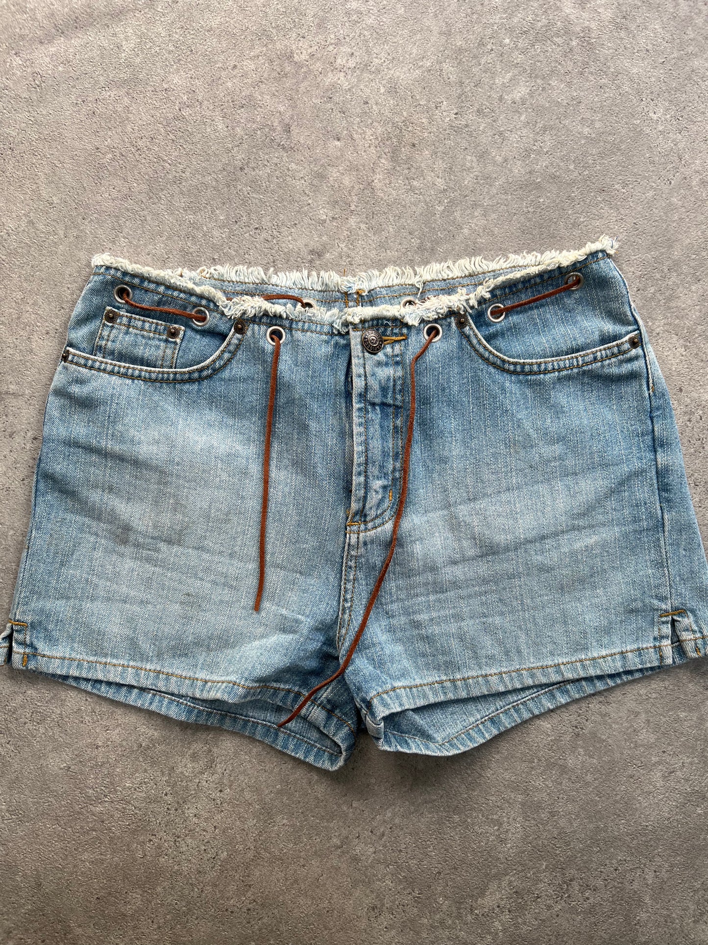 90s Denim Low Rise Lace Up Shorts