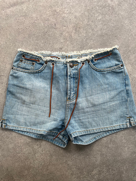90s Denim Low Rise Lace Up Shorts